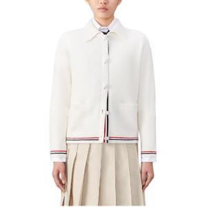 Кардиган с полосками Rwb и вафельной вязкой THOM BROWNE, белый