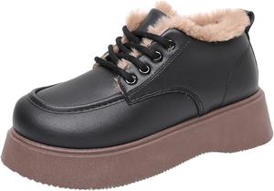 Зимние женские ботинки с теплой подкладкой из искусственного меха, удобные, на низком каблуке, водонепроницаемые, короткие уличные ботинки Generic, Black