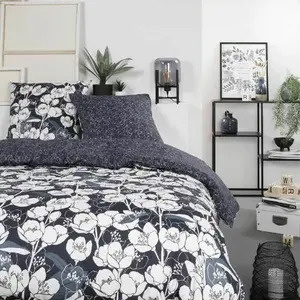 Комплект постельного белья Mawira, темно-синий, двуспальная кровать, 260 x 240 см, цветочный узор TODAY