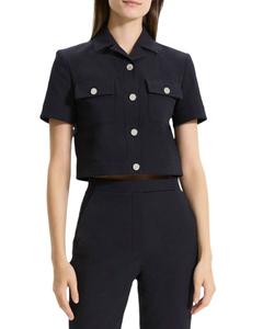 Сирсакеровая укороченная куртка с коротким рукавом в цвете navy Theory