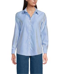 Женская рубашка без глажки на пуговицах спереди Lands' End, Vibrant lapis/ice blue stripe