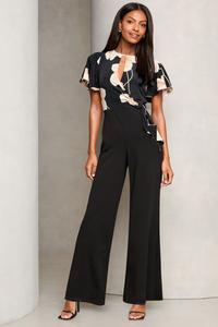 Комбинезон с широкими штанинами и рукавами крылышками по бокам Lipsy, черный