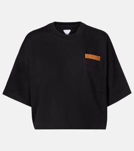 Обрезанная хлопковая футболка из джерси Bottega Veneta, черный