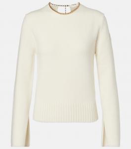 Шерстяной свитер с цепочкой и кашемиром Moncler, белый