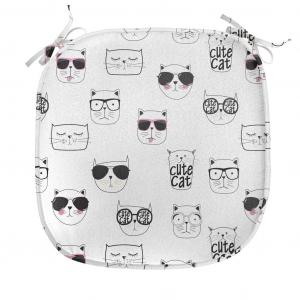 ABAKUHAUS Cat Подушка на стул для столовой, классные солнцезащитные очки-хипстеры, декоративная водонепроницаемая подушка с ремнями для кухонных сидений, 40 см x 40 см, черный, белый, розовый