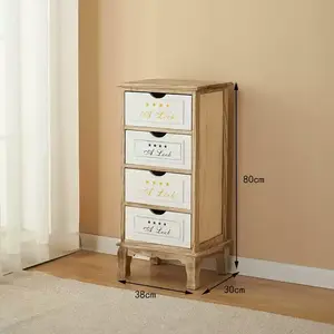 Yu Senyi Комод для гостиной из массива дерева в винтажном стиле, 4 ящика, полностью собран, натуральный цвет