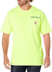 Футболка Carhartt с принтом, мужская, свободный крой, плотная ткань, короткий рукав, с карманом, Brite Lime