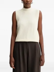 Трикотажный топ в рубчик с высоким воротником Sessun, бежевый