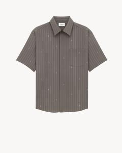 Рубашка из шелкового крепдешина в полоску CASSANDRE Saint Laurent, серый/серебряный