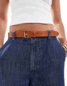 Ремень Pieces из искусственной кожи с золотой пряжкой коньячного цвета