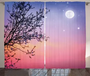 Ночная штора ABAKUHAUS в деревенском стиле, Сказочное весеннее небо, универсальная ленточная штора для гостиной с петлями и крючками, 280 x 175 см, цвет: синий, светло-розовый, черный Abakuhaus