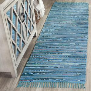 Ковер-дорожка SAFAVIEH, 69 x 214 см, Rag Rug Collection, Turquoise & Multi, ручной работы, богемная полоска, хлопок, идеально для помещений с высокой проходимостью в гостиной, спальне (RAR125C)