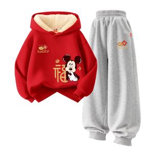 Детская повседневная спортивная одежда Disney, [thickened and fleece-lined]daliyuan coin k красный+di yuan coin k серый