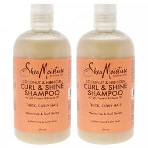 Шампунь для кудрявых волос с кокосом и гибискусом для придания блеска - набор из 2 штук от Shea Moisture, подходит как для мужчин, так и для женщин - 380 мл, прозрачный