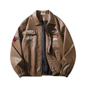 Кожаная куртка Unisex Lapel Moderate HUANQIU, coffee