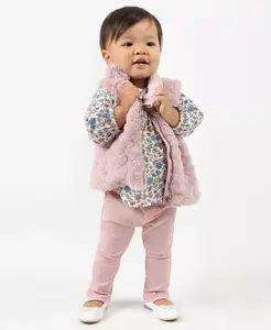 Комплект для девочек из 3 предметов: жилет, топ с цветочным принтом и ребристые леггинсы Rare Editions, розовый