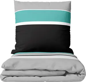 Комплект постельного белья из хлопка 135x200 см 80x80 см Серый Петрол в полоску с застежкой-молнией 4 предмета leonado vicenti