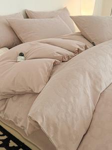 MIDO HOUSE Комплект постельного белья 4 предмета, 200x230 см, простыня, пододеяльник, 2 наволочки, 100% хлопок, жаккард, цвет светлый розовый