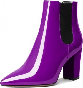 Женские ботильоны Mettesally на щиколотку с острым носком, массивным каблуком, на высоком каблуке, с эластичной вставкой Челси, зимние ботинки, Purple