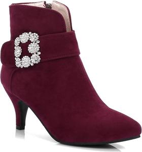 Женские элегантные ботильоны VOKLIN с заостренным носком, модными стразами, удобными низкими каблуками и короткой голенью, Wine Red-Velvet Lined