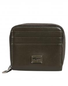 Коричневый кожаный кошелек для карт с логотипом и монетами Dolce & Gabbana