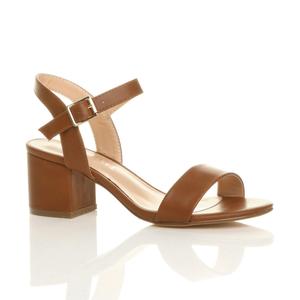 Сандалии на каблуке из искусственной кожи с ремешком на щиколотке среднего размера AJVANI, коричневый