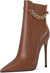 Женские ботильоны YDN с заостренным носком, на высокой шпильке, с цепочкой и эластичной молнией, праздничные туфли, размеры 4-15 US, Brown