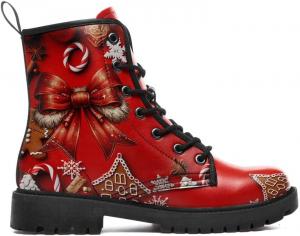 Рождественские универсальные боевые ботинки Легкие противоскользящие ботильоны на зиму для мужчин, женщин и детей постарше AWSOLE, Bowknot Red Black