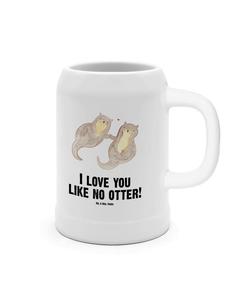 Пивная кружка с выдрой в руках и надписью на белом фоне Mr. & Mrs. Panda