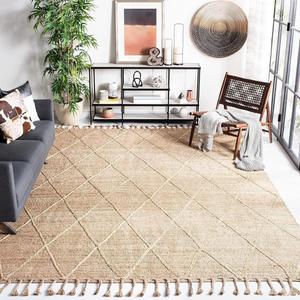 Ковер SAFAVIEH, 305 x 427 см, из коллекции натуральных волокон, Natural, дизайн Farmhouse Rustic Moroccan Trellis с плетеными кистями из джута, идеально подходит для помещений с высокой проходимостью в гостиной, спальне (NF107B)