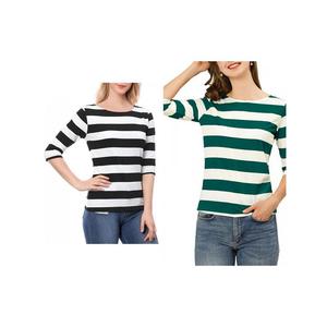 2 упаковки женских повседневных футболок с рукавами до локтя, облегающие топы с вырезом лодочкой ALLEGRA K, цвет Black And Green