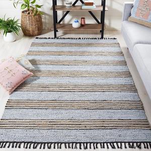 Ковер SAFAVIEH, 122 x 183 см, Vintage Leather Collection, Silver & Natural, ручной работы с современной бахромой, идеально подходит для помещений с высокой проходимостью: прихожая, гостиная, спальня (VTL601G)