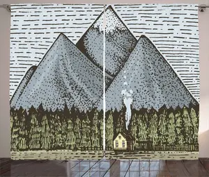 Штора ABAKUHAUS Mountain Rustic, Мимолетный пейзаж, универсальная ленточная штора для гостиной с петлями и крючками, 280 x 225 см, серо-голубой, серо-коричневый, зеленый Abakuhaus