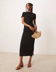 Платье-футболка миди ASOS DESIGN черного цвета с оборками