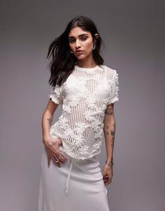 Футболка свободного кроя с цветочной аппликацией от Topshop цвета слоновой кости