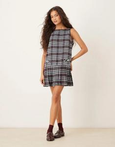 Платье-сарафан Neon Rose в синюю клетку тартан