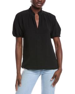 Блузка CeCe с воротником-рюшами и регланным рукавом с разрезом на шее, черный