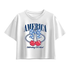 Футболка Boxy с бантом и вишнями America 250 для девочек 7-16 Licensed Character, White