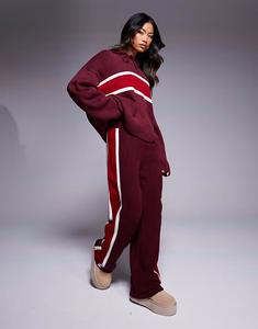 Широкие брюки из пушистой трикотажной ткани ASOS DESIGN бордового цвета