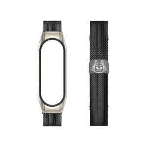 CHENSONG Часы Strap Xiaomi Compatibility Metal, Little Dragon Head-Slim Beige Blue Laser Strap[Black]