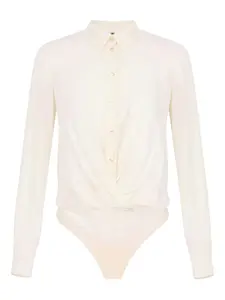 Боди с драпировкой и длинными рукавами Elisabetta Franchi, белый