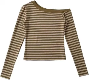 Футболка для женщин с длинным рукавом, полоска, casual