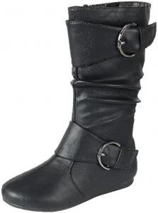 Сапоги женские Forever Link Klein-70 с закрытым круглым носком, пряжкой, плоским каблуком и средней голенью, Black-1