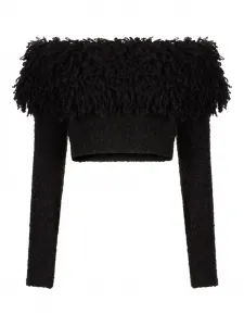 Топ с открытыми плечами и бахромой Nina Ricci, черный