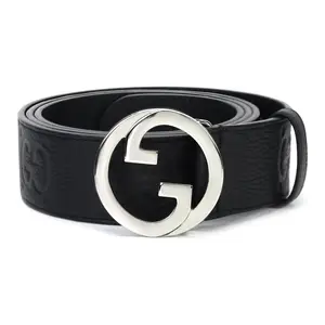 GUCCI Широкий кожаный ремень светлого оттенка, Black