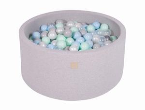 MEOWBABY Круглый сухой бассейн для детей 90x40см/300 шариков 7см, хлопок, светло-серый: жемчужно-белый/серый/прозрачный/мятный/синий