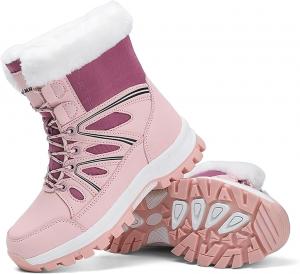 Женские зимние водонепроницаемые снегоходные сапоги с толстой подошвой, легкие, теплые, с меховой подкладкой, на шнуровке, средней высоты, удобные для прогулок и путешествий на открытом воздухе FAGLKAK, Pink