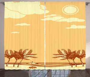 Штора ABAKUHAUS Тропический деревенский, ретро-морские пальмы, универсальная ленточная штора для гостиной с петлями и крючками, 280 x 225 см, горчично-красновато-коричневый Abakuhaus