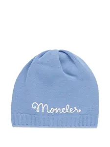 Шапка бини с вышитым логотипом Moncler Enfant, синий