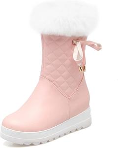 Женские ботильоны VOKLIN с круглым носком, утепленные мехом, элегантные, на щиколотку, с боковой молнией, скрытый низкий каблук, с бантом, короткие зимние, Pink